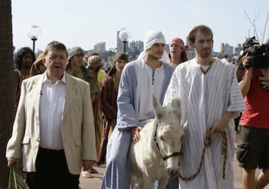 Re-enactment of Jesus on a donkey on Palm Sunday in Sydney